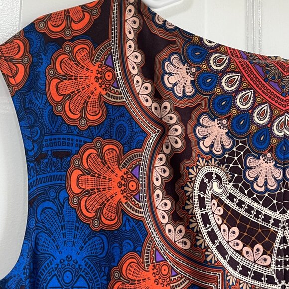 Cap Sleeve Mini Dress Aztec Print Brown Blue and Orange Morgan Mcfeeters Size 4 - Picture 3 of 7